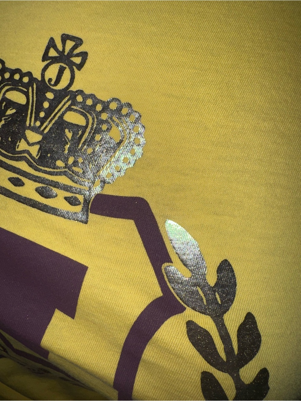 Vintage Juicy Couture Yellow Tee with Purple Crest and Silver Laurel - Picture 7 of 8